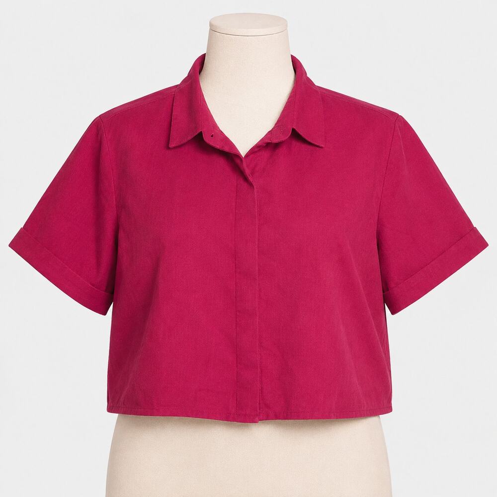 COOFANDY Women's Magenta Short Sleeve Button Down Shirt Medium Crop